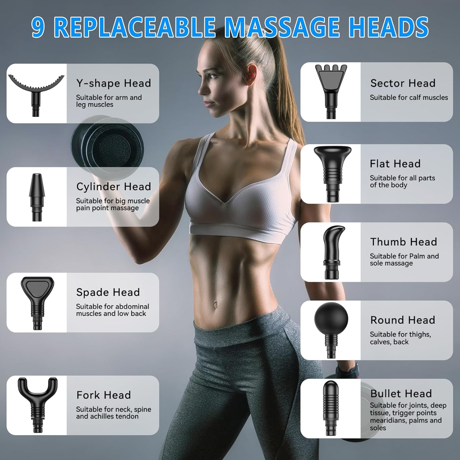 Massage Gun, Muscle Massage Gun for Athletes Handheld Electric Deep Tissue Back Massager, Percussion Massage Device for Pain Relief with 30 Speed Levels 9 Heads